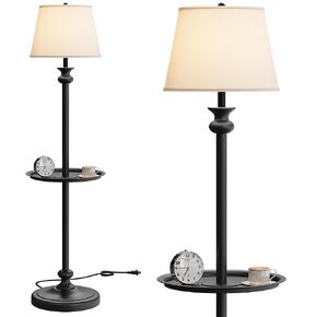 DWVO Floor Lamp with Table & Drawer, Side Table Lamp with USB & Type-C Charging Ports, 2 Power Outlet, 3 Color Temperature, E26 Socket, Suitable for Living Room, Bedroom, Office (Bulbs Not Included)