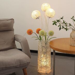 Modern Decorative Rattan Floor Lamp: Pastoral Hand-Woven Flower Night Light - Creative Standing Smart Corner Lamp for Reading Living Room Bedroom Tea Room Club Office Sofa Side