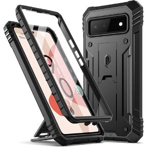 Poetic Revolution Case Compatible with Pixel 6 5G, Full Body Rugged Shockproof Protective Cover Case with Kickstand, Built-in Screen Protector Work with Fingerprint ID, Black