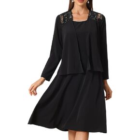 Allegra K Formal Dress for Women Two Piece Lace Shoulder Jacket Dress Work Guest Dresses