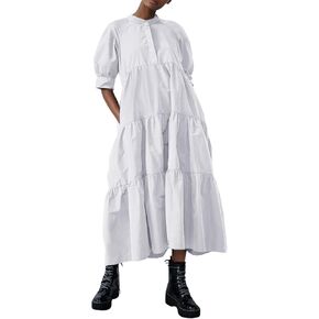 chouyatou Women's Summer Puff Sleeve Maxi Tiered Babydoll Dress Casual A-Line Swing Long Shirt Dress