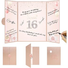 بديل كتاب ضيف عيد الميلاد 16 من vlipoasn، زينة عيد ميلاد ذهبية حلوة 16 للفتيات، كتاب توقيع زينة عيد الميلاد السادس عشر، هدية عيد ميلاد إبداعية حلوة 16 للفتيات in Kuwait