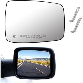 Passenger Right Side Heated Mirror Glass Compatible with 2009-2018 Dodge Ram Pick-Up 1500 2500 - Right Side Tow View Mirrors - Replace 68079362AA 68050298AA with Rear Holder and Backing Plate