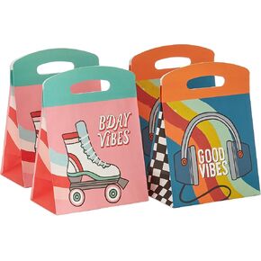 Hallmark Large Self-Sealing Gift Bags with Handles (4 Bags, 2 Designs: Good Vibes Headphones, Bday Vibes Roller Skates) for Kids, Birthdays, Teens