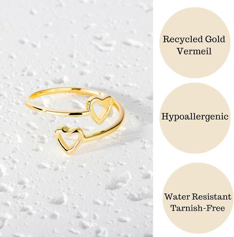 18K Gold Rings for Women - Stackable Rings in Authentic 925 Sterling Silver – Full Heart Knuckle & Thumb Ring - Sterling Silver Rings for Teen Girls - Dainty Minimalist Rings for Women (Size 6) in Saudi Arabia