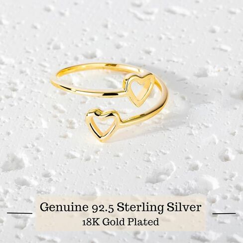 18K Gold Rings for Women - Stackable Rings in Authentic 925 Sterling Silver – Full Heart Knuckle & Thumb Ring - Sterling Silver Rings for Teen Girls - Dainty Minimalist Rings for Women (Size 6) in Saudi Arabia
