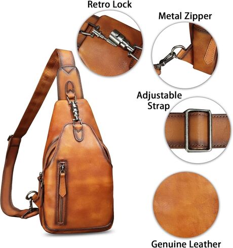 Genuine Leather Sling Bag for Women and Men Vintage Handmade Leather Sling Backpack Fashion Crossbody Bag Chest Purse in Saudi Arabia