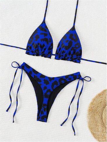 SweatyRocks Women's 2 Piece Swimsuits Leopard Print Tie Side Bikini Triangle Bathing Suits in Saudi Arabia