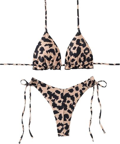SweatyRocks Women's 2 Piece Swimsuits Leopard Print Tie Side Bikini Triangle Bathing Suits in Saudi Arabia