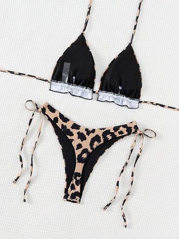 SweatyRocks Women's 2 Piece Swimsuits Leopard Print Tie Side Bikini Triangle Bathing Suits in Saudi Arabia