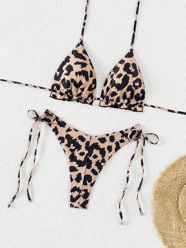 SweatyRocks Women's 2 Piece Swimsuits Leopard Print Tie Side Bikini Triangle Bathing Suits in Saudi Arabia