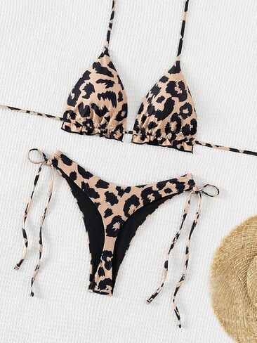 SweatyRocks Women's 2 Piece Swimsuits Leopard Print Tie Side Bikini Triangle Bathing Suits in Saudi Arabia