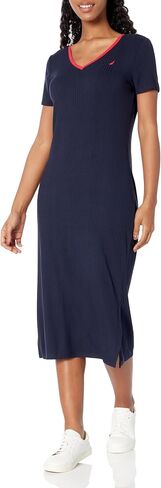 Nautica Women's Ribbed Short Sleeve V-Neck Dress in Saudi Arabia