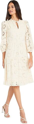 Maggy London Women's Mini Ruffle Mock Neck Eyelet Dress with Tiered Skirt in Saudi Arabia