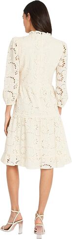 Maggy London Women's Mini Ruffle Mock Neck Eyelet Dress with Tiered Skirt in Saudi Arabia