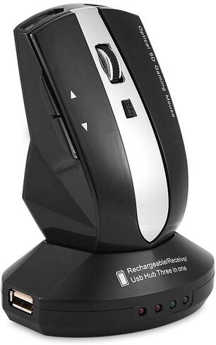 Wireless Mouse, 2.4GHz Rechargeable Optical Gaming Ergonomic Mice w/Charging Dock Stand 3-Port USB Hub for Laptop, PC, Windows(Black) in Saudi Arabia