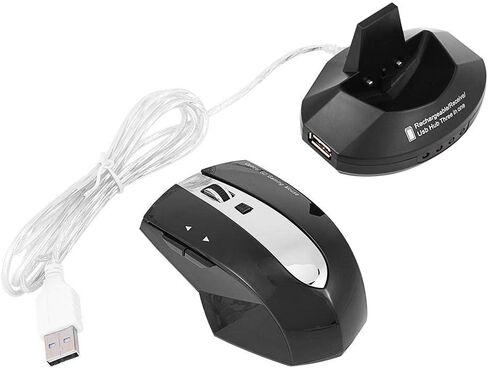 Wireless Mouse, 2.4GHz Rechargeable Optical Gaming Ergonomic Mice w/Charging Dock Stand 3-Port USB Hub for Laptop, PC, Windows(Black) in Saudi Arabia