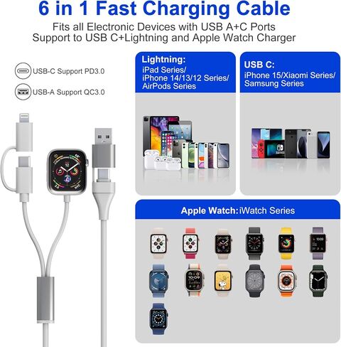Charging Cord for Samsung Galaxy Watch 6/5/4/3 Charger - 100W USB C Galaxy S23/S22/Z/A Series Phone Multi Charging Cable, 3M/10Ft USB A/USB C to Micro USB+Lightning+Type C+Samsung Watch Charger Cable in Saudi Arabia
