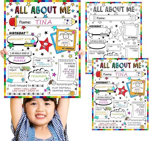 Seajan 40 Pcs All About Me Student Posters 17 x 22 Star Student Poster All About Me Posters Elementary for Students Teacher School Classroom Supplies in Saudi Arabia