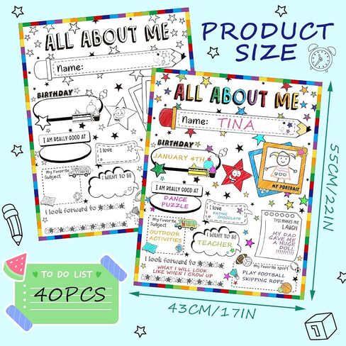 Seajan 40 Pcs All About Me Student Posters 17 x 22 Star Student Poster All About Me Posters Elementary for Students Teacher School Classroom Supplies in Saudi Arabia