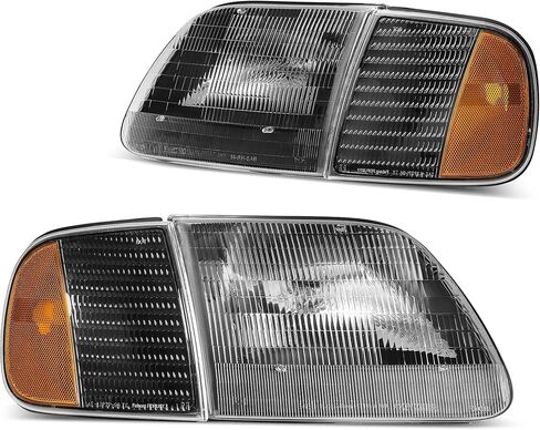 DWVO Headlight Assembly Compatible with 1997-2003 Ford F-150 Pickup/1997-2002 Ford Expedition Headlamp with Corner Light Black Housing Amber Reflector in Saudi Arabia