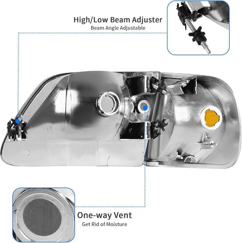 DWVO Headlight Assembly Compatible with 1997-2003 Ford F-150 Pickup/1997-2002 Ford Expedition Headlamp with Corner Light Black Housing Amber Reflector in Saudi Arabia