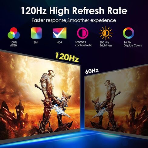 شاشة KOHO كبيرة محمولة - شاشة ألعاب كمبيوتر مقاس 18.5 بوصة 120 هرتز 100% sRGB FHD 1080P USB-C HDMI IPS شاشة لأجهزة الكمبيوتر المحمول MacBook Surface PC PS4/PS5 Xbox مع مكبرات صوت بمسند VESA قابلة للتركيب in Kuwait