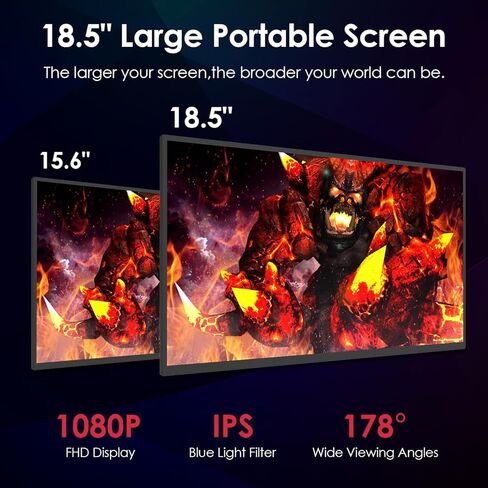 شاشة KOHO كبيرة محمولة - شاشة ألعاب كمبيوتر مقاس 18.5 بوصة 120 هرتز 100% sRGB FHD 1080P USB-C HDMI IPS شاشة لأجهزة الكمبيوتر المحمول MacBook Surface PC PS4/PS5 Xbox مع مكبرات صوت بمسند VESA قابلة للتركيب in Kuwait