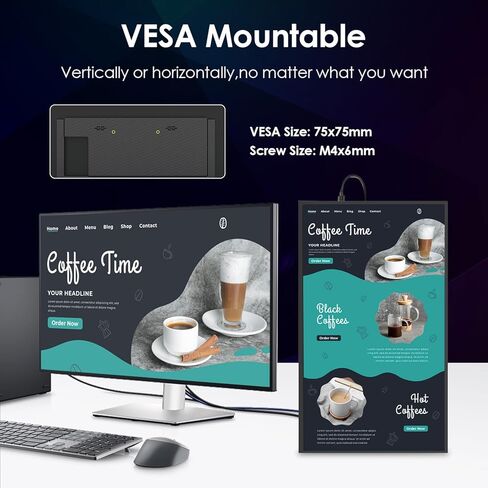 شاشة KOHO كبيرة محمولة - شاشة ألعاب كمبيوتر مقاس 18.5 بوصة 120 هرتز 100% sRGB FHD 1080P USB-C HDMI IPS شاشة لأجهزة الكمبيوتر المحمول MacBook Surface PC PS4/PS5 Xbox مع مكبرات صوت بمسند VESA قابلة للتركيب in Kuwait