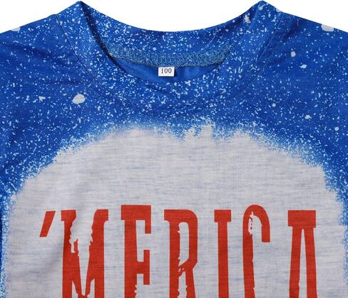 Baby Boy Girl 4 of July Outfit Bleached America Letter Print Shirts Unisex Toddler Infant Vintage Patriotic Short Sleeve Tee in Saudi Arabia