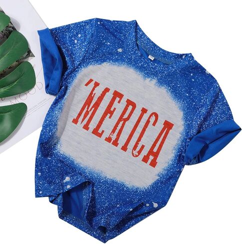Baby Boy Girl 4 of July Outfit Bleached America Letter Print Shirts Unisex Toddler Infant Vintage Patriotic Short Sleeve Tee in Saudi Arabia