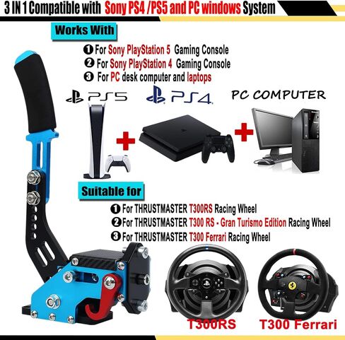 Yutaidec [Upgraded the 4th ] 3 IN 1 USB Handbrake Compatible With Thrustmaster T300RS/ T300 Ferrari Steering Racing WheelPS4 PS5, PC (Black) in Saudi Arabia