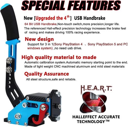 Yutaidec [Upgraded the 4th ] 3 IN 1 USB Handbrake Compatible With Thrustmaster T300RS/ T300 Ferrari Steering Racing WheelPS4 PS5, PC (Black) in Saudi Arabia