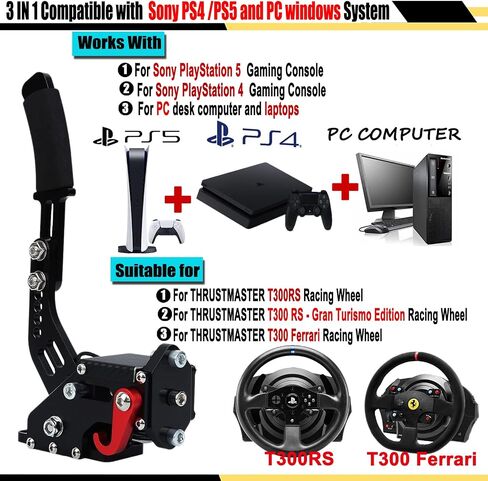 Yutaidec [Upgraded the 4th ] 3 IN 1 USB Handbrake Compatible With Thrustmaster T300RS/ T300 Ferrari Steering Racing WheelPS4 PS5, PC (Black) in Saudi Arabia