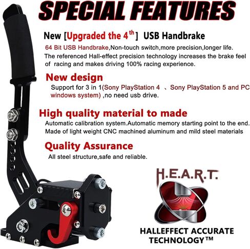 Yutaidec [Upgraded the 4th ] 3 IN 1 USB Handbrake Compatible With Thrustmaster T300RS/ T300 Ferrari Steering Racing WheelPS4 PS5, PC (Black) in Saudi Arabia