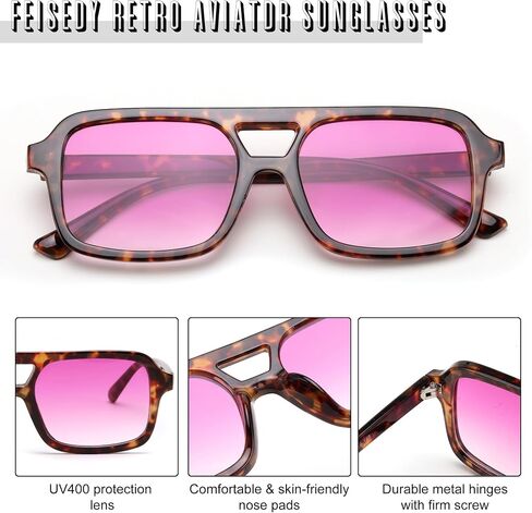 FEISEDY Retro 70s Aviator Sunglasses for Women Men Trendy Flat Square Frame UV400 Sunglasses B0174 in Saudi Arabia