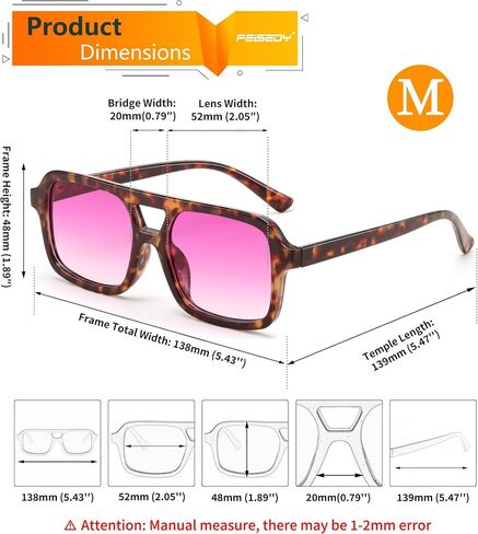 FEISEDY Retro 70s Aviator Sunglasses for Women Men Trendy Flat Square Frame UV400 Sunglasses B0174 in Saudi Arabia