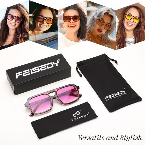 FEISEDY Retro 70s Aviator Sunglasses for Women Men Trendy Flat Square Frame UV400 Sunglasses B0174 in Saudi Arabia