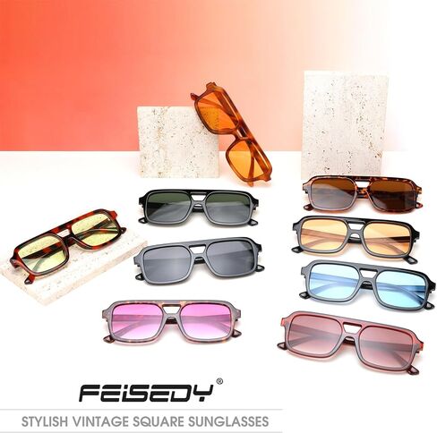 FEISEDY Retro 70s Aviator Sunglasses for Women Men Trendy Flat Square Frame UV400 Sunglasses B0174 in Saudi Arabia