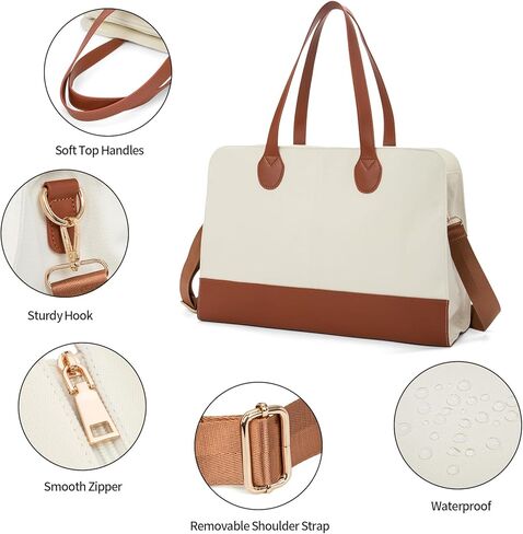 حقيبة كمبيوتر محمول مقاس 15.6 بوصة من القماش الكتاني حقيبة كمبيوتر أنيقة للعمل حقيبة يد مقاومة للماء حقيبة كتف احترافية للنساء حقيبة مكتب للعمل سعة كبيرة - بيج بني in Kuwait