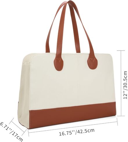 حقيبة كمبيوتر محمول مقاس 15.6 بوصة من القماش الكتاني حقيبة كمبيوتر أنيقة للعمل حقيبة يد مقاومة للماء حقيبة كتف احترافية للنساء حقيبة مكتب للعمل سعة كبيرة - بيج بني in Kuwait