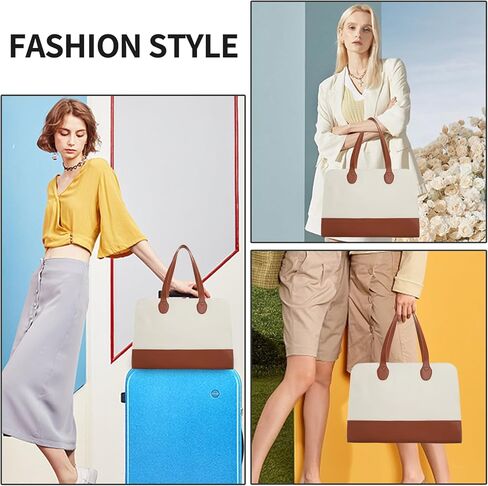 حقيبة كمبيوتر محمول مقاس 15.6 بوصة من القماش الكتاني حقيبة كمبيوتر أنيقة للعمل حقيبة يد مقاومة للماء حقيبة كتف احترافية للنساء حقيبة مكتب للعمل سعة كبيرة - بيج بني in Kuwait