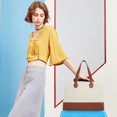 حقيبة كمبيوتر محمول مقاس 15.6 بوصة من القماش الكتاني حقيبة كمبيوتر أنيقة للعمل حقيبة يد مقاومة للماء حقيبة كتف احترافية للنساء حقيبة مكتب للعمل سعة كبيرة - بيج بني in Kuwait