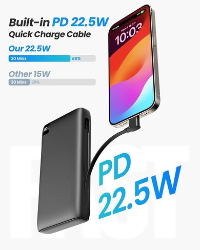 شاحن محمول SOARAISE مع كابلات مدمجة، بنك طاقة 26800 مللي أمبير في الساعة شحن سريع USB C PD 22.5 وات QC 3.0 4.0 حزمة بطارية خارجية شحن سريع 4 مخارج ومدخلين لأجهزة iPhone Samsung اللوحية in Saudi Arabia