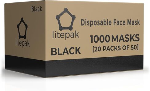 Litepak - 1,000 PCS - Disposable Face Masks for Home & Office - Breathable & Comfortable Filter (Black) in Kuwait