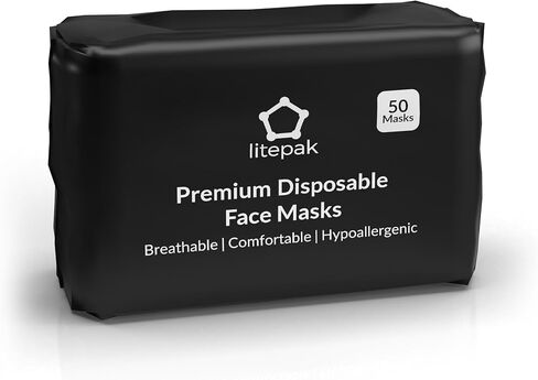 Litepak - 1,000 PCS - Disposable Face Masks for Home & Office - Breathable & Comfortable Filter (Black) in Kuwait