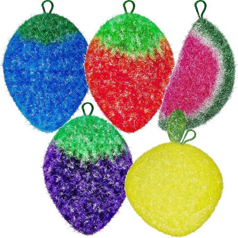 Fun Dish Scrubber by Dish Scrubbie (3PK Mix) - Fruit Shaped Kitchen Sponge Washing Dishes - Reusable Sponges for Scrubbing, Cleaning, Dishwashing - No Odor Sponges Kitchen Scrubbers in Saudi Arabia