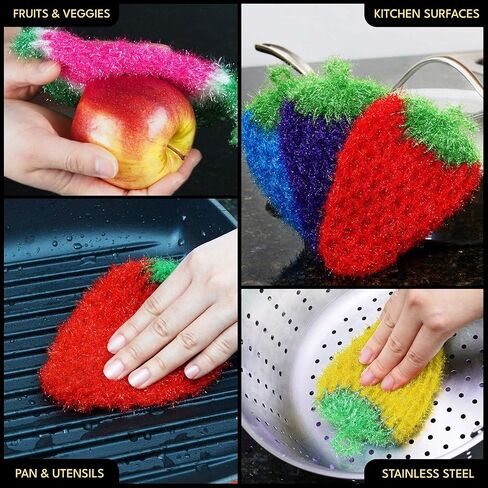 Fun Dish Scrubber by Dish Scrubbie (3PK Mix) - Fruit Shaped Kitchen Sponge Washing Dishes - Reusable Sponges for Scrubbing, Cleaning, Dishwashing - No Odor Sponges Kitchen Scrubbers in Saudi Arabia