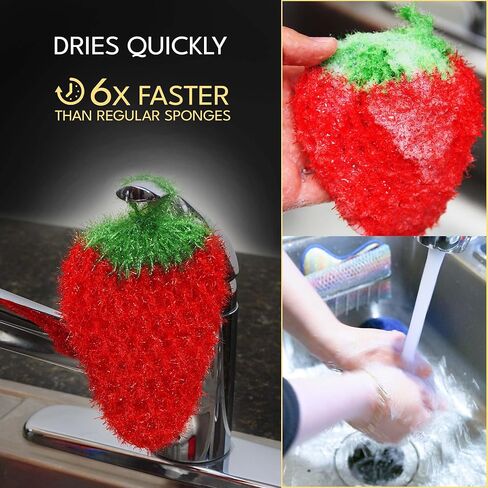 Fun Dish Scrubber by Dish Scrubbie (3PK Mix) - Fruit Shaped Kitchen Sponge Washing Dishes - Reusable Sponges for Scrubbing, Cleaning, Dishwashing - No Odor Sponges Kitchen Scrubbers in Saudi Arabia