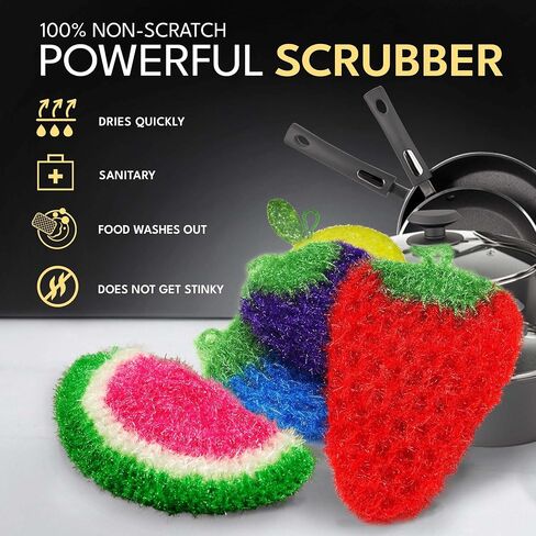 Fun Dish Scrubber by Dish Scrubbie (3PK Mix) - Fruit Shaped Kitchen Sponge Washing Dishes - Reusable Sponges for Scrubbing, Cleaning, Dishwashing - No Odor Sponges Kitchen Scrubbers in Saudi Arabia